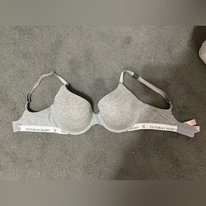 NWT Victoria’s Secret Cotton Lightly Lined Demi Bra Heather Grey Logo 32DD